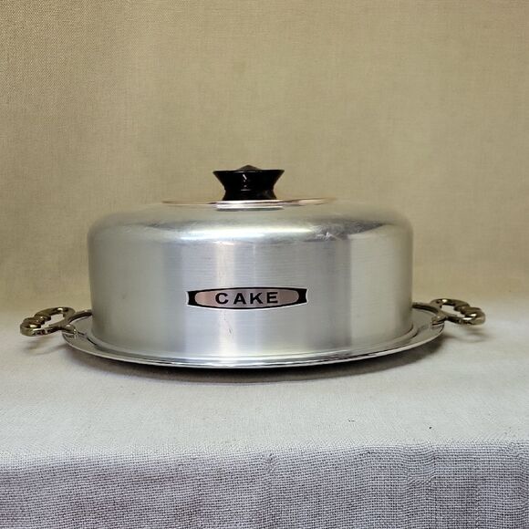 Vtg Kromex Cake Saver Aluminum Cover With Tray W/ Handles 1950s MCM - Picture 1 of 8